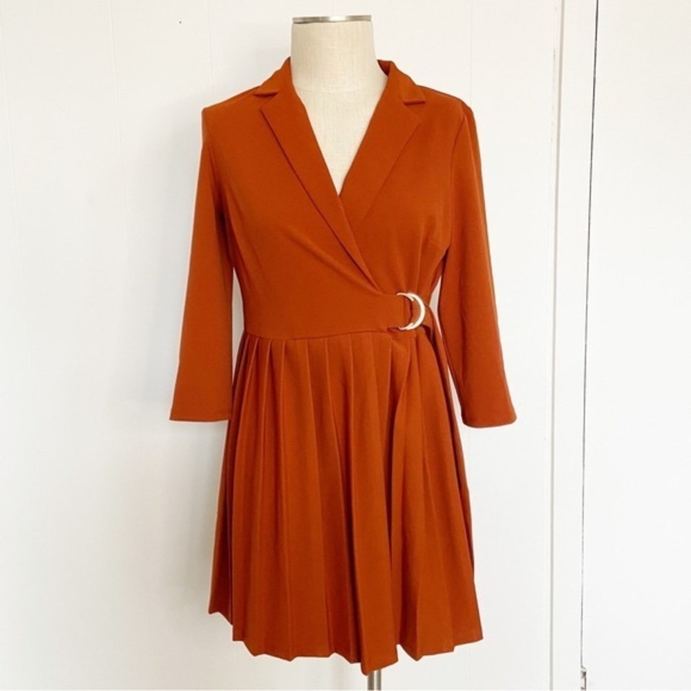 Asos Burnt Orange Retro Style Dress‎ Collared Pleated Skirt Belt Size 8